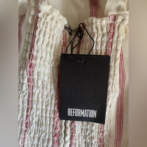 Reformation Lavender Midi Dress Sleeveless White Red Stripe 100% Linen Sz 6 NWT - Picture 9 of 14